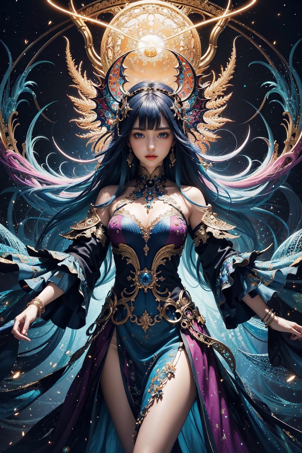 A mesmerizing and visually stunning fractal artwork featuring a single female figure,  created by a renowned artist,  show...