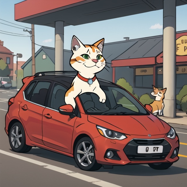 cat driving a car ,  toon on Tensor.Art