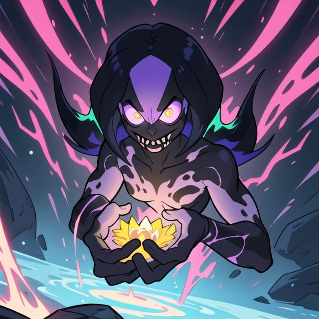 A dazzlingly shimmering sonic symbiote radiates bioluminescent hues,  embodying a captivating blend of enchantment and vib...