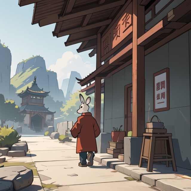 A rabbit in a Chinese coat,  beautiful unreal engine 3.5 scenic render ,  toon on Tensor.Art