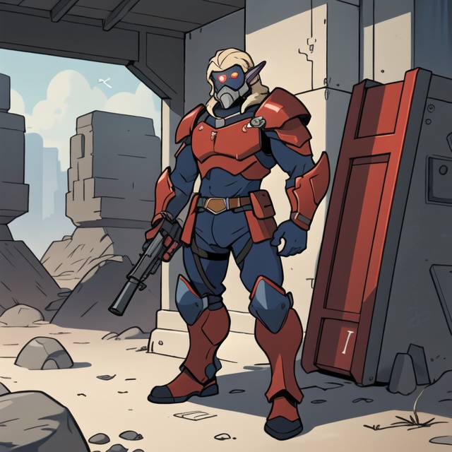 high elf sci fi soldier wearing heavy sci fi armor,  white and red and blue armor,  male on Tensor.Art
