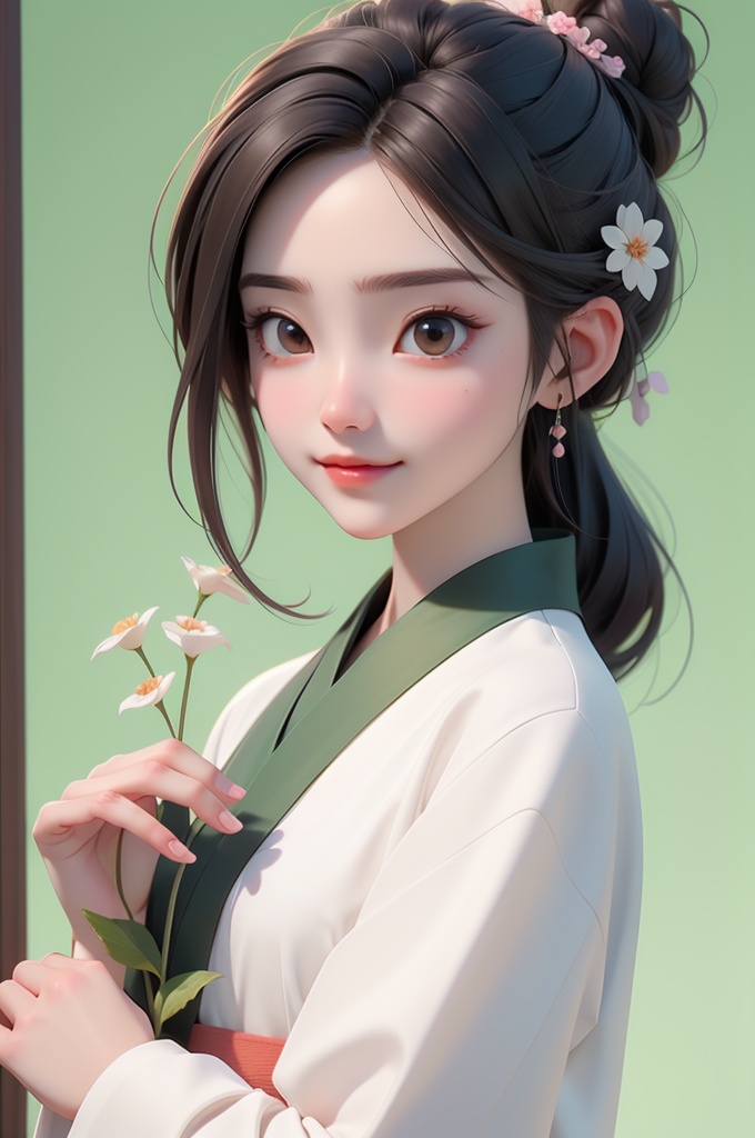  breathtaking 1girl,solo,flower,hair bun,hanfu, award-winning,professional,highly detailed,