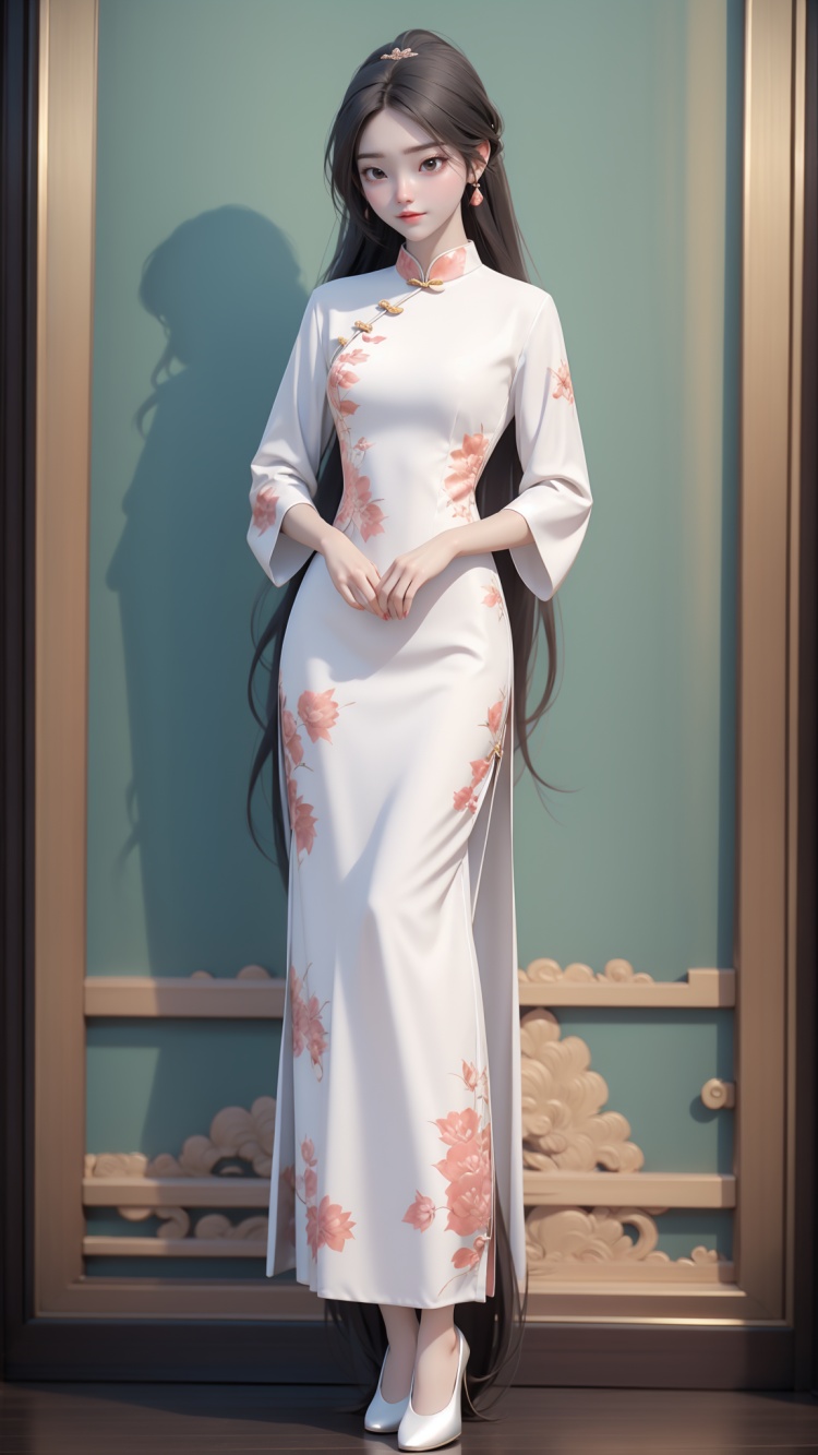  full body,A beautiful long-haired beauty, woman, China dress