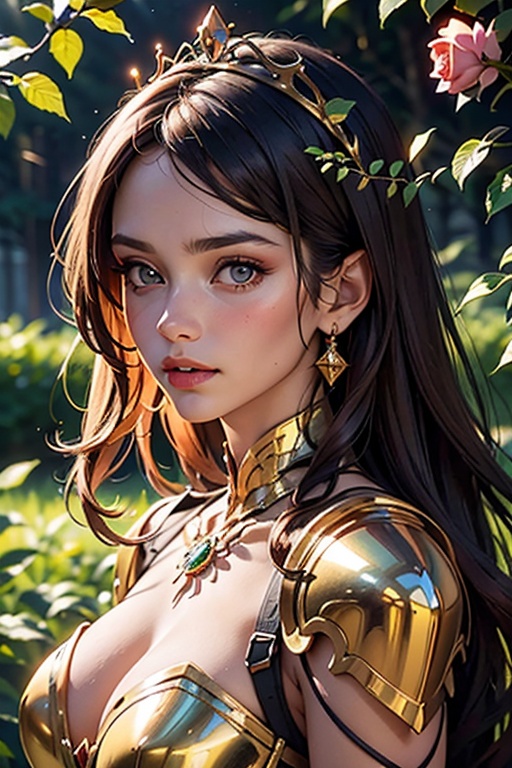 ultra detailed druid goddess with a crown made out of pure light,  kind-hearted with a penetrating gaze,  golden glow on T...