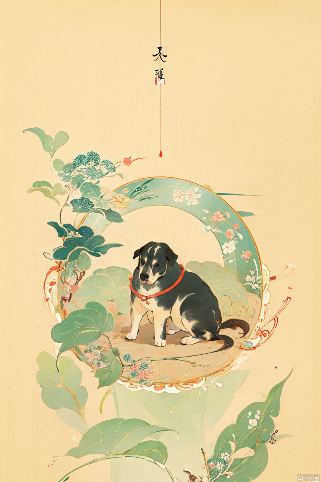 HUBG_CN_illustration, Traditional Chinese painting,dog