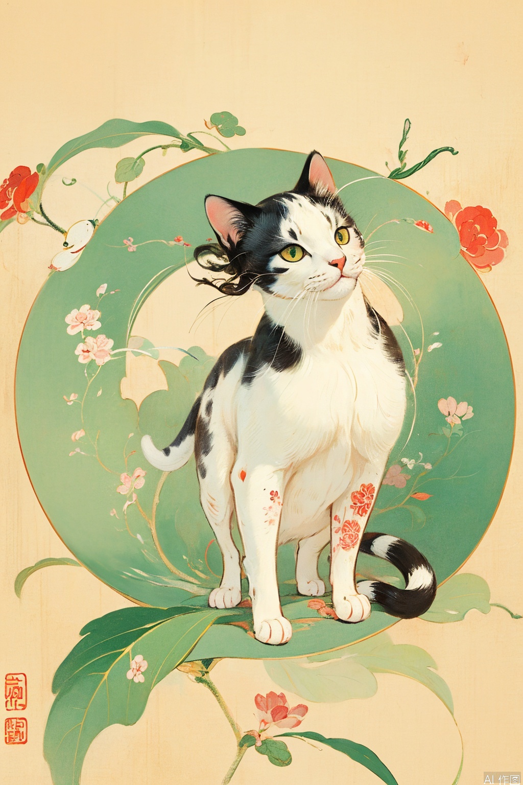 HUBG_CN_illustration, Traditional Chinese painting,cat