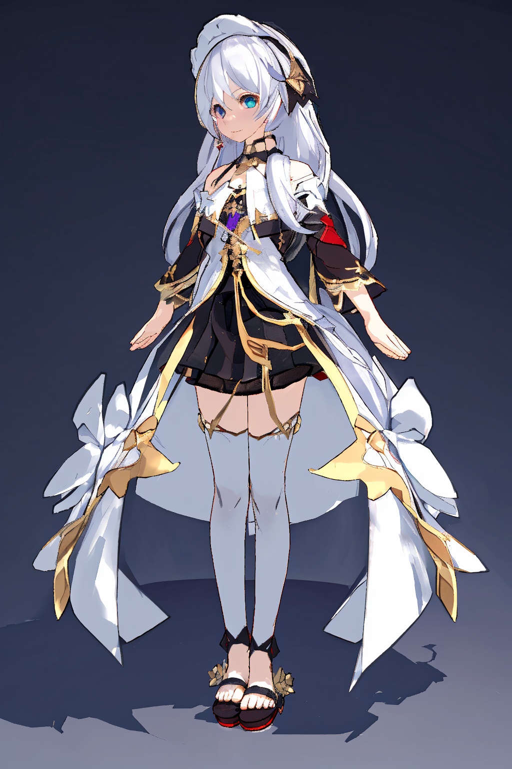 best quality,highly detailed,masterpiece,ultra-detailed,1girl,solo,full body,beautiful detailed eyes,game_cg,long hair,white hair,japanese_clothes,slippers,barefoot,headphones,medium breast,solo,loli,expressionless,stare,stand,head tilt,Bare arms