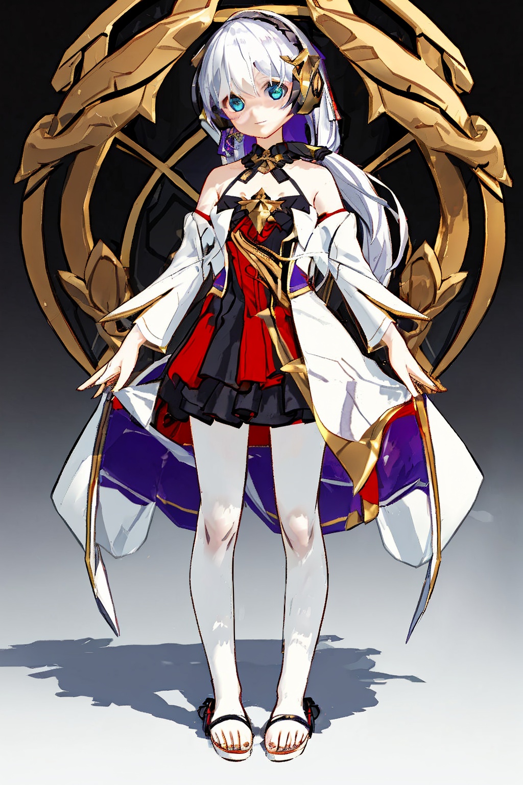 best quality,highly detailed,masterpiece,ultra-detailed,1girl,solo,full body,beautiful detailed eyes,game_cg,long hair,white hair,japanese_clothes,slippers,barefoot,headphones,medium breast,solo,loli,expressionless,stare,stand,head tilt,Bare arms