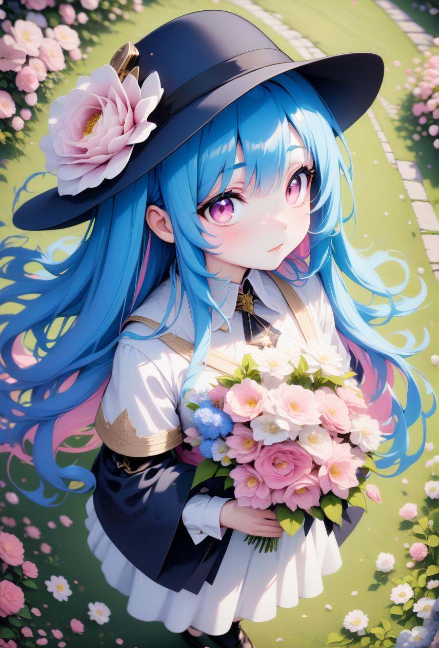 1girl,  blue hair,  gold trim on Tensor.Art