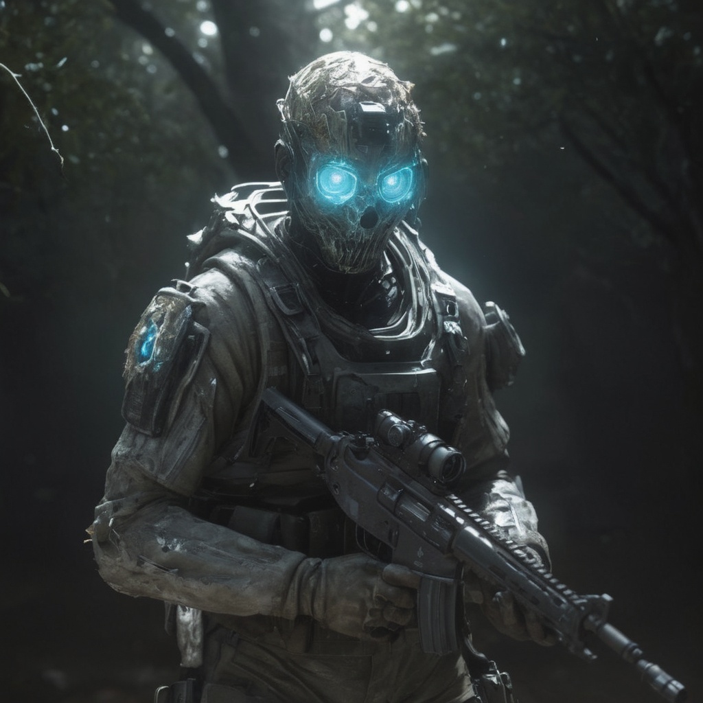 Ghost from the game call of duty,  Half body,  ethereal light weapon on Tensor.Art