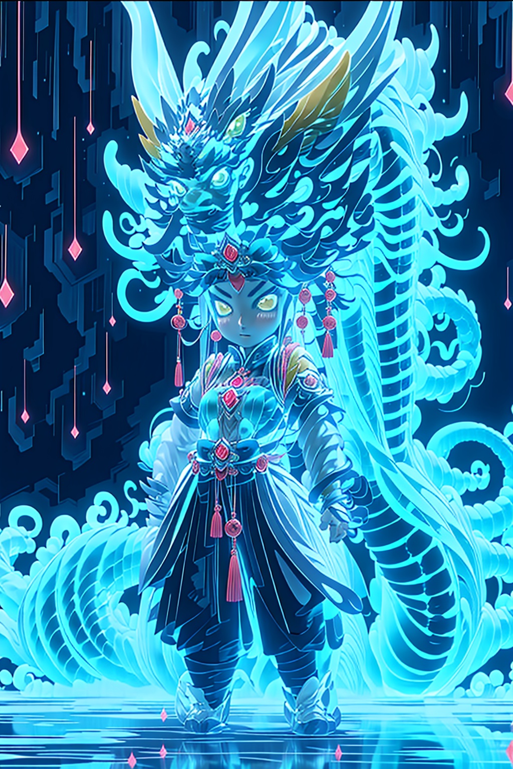  masterpiece, best quality, blue crystal shining Dragon, in the style of kawacy, shiny eyes, 1girl, dragonhead, Cute Chinese Dragon, faxa, jtc,<lora:660447313082219790:1.0>