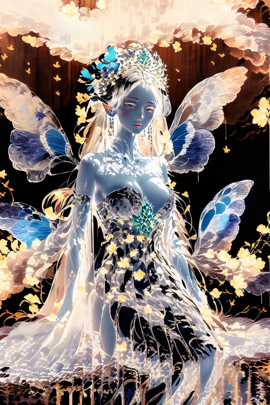  Best quality,8k,cg,
a woman sitting on a rock in the water with a green fairy dress, astral fairy, water fairy, glowing angelic being, beautiful fairy, glowing aura around her, ethereal wings, beautiful fantasy art, very beautiful fantasy art, beautiful fairies, neon wings, ethereal aurora spirits, very beautiful digital art, beautiful digital art, elven angel meditating in space, dofas, faxa