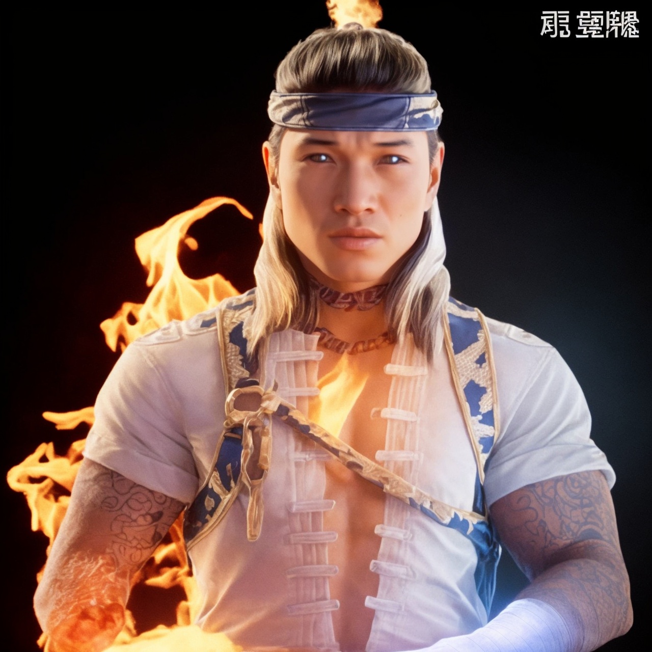  (masterpiece:1.3), (the best quality:1.2), (super fine illustrations:1.2), (Masterpiece), high quality, high detail, ((white background:1.2)), looking at viewer, (SOLO:1.4), outline, , simple background, chinese clothes, muscular, ankle wrap, white shirt, bandaged leg, tattoo, armor, choker, logo, vest, jacket, earrings, manly, pants, necklace, belt, jewelry, wrist wrap, fire, flame, bandaged hand, arm wrap, bandaged arm, long hair, headband, fu hua