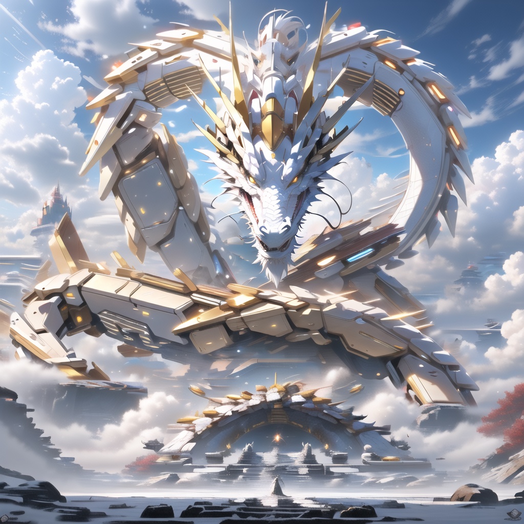a mecha dragon,<lora:mecha_loong_v1_preview:0.9>,no humans,realistic, 8k, high quality, highres, 
