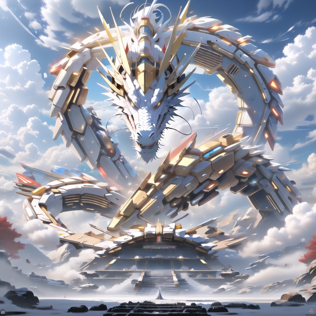 a mecha dragon,<lora:mecha_loong_v1_preview:0.9>,no humans,realistic, 8k, high quality, highres, 