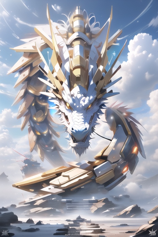 a mecha dragon,<lora:mecha_loong_v1_preview:0.9>,no humans,realistic,8k,high quality,highres,