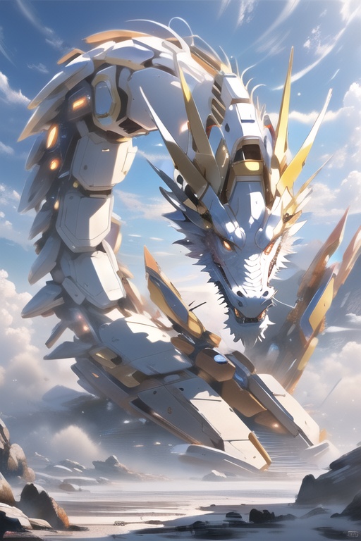 a mecha dragon,<lora:mecha_loong_v1_preview:0.9>,no humans,realistic,8k,high quality,highres,
