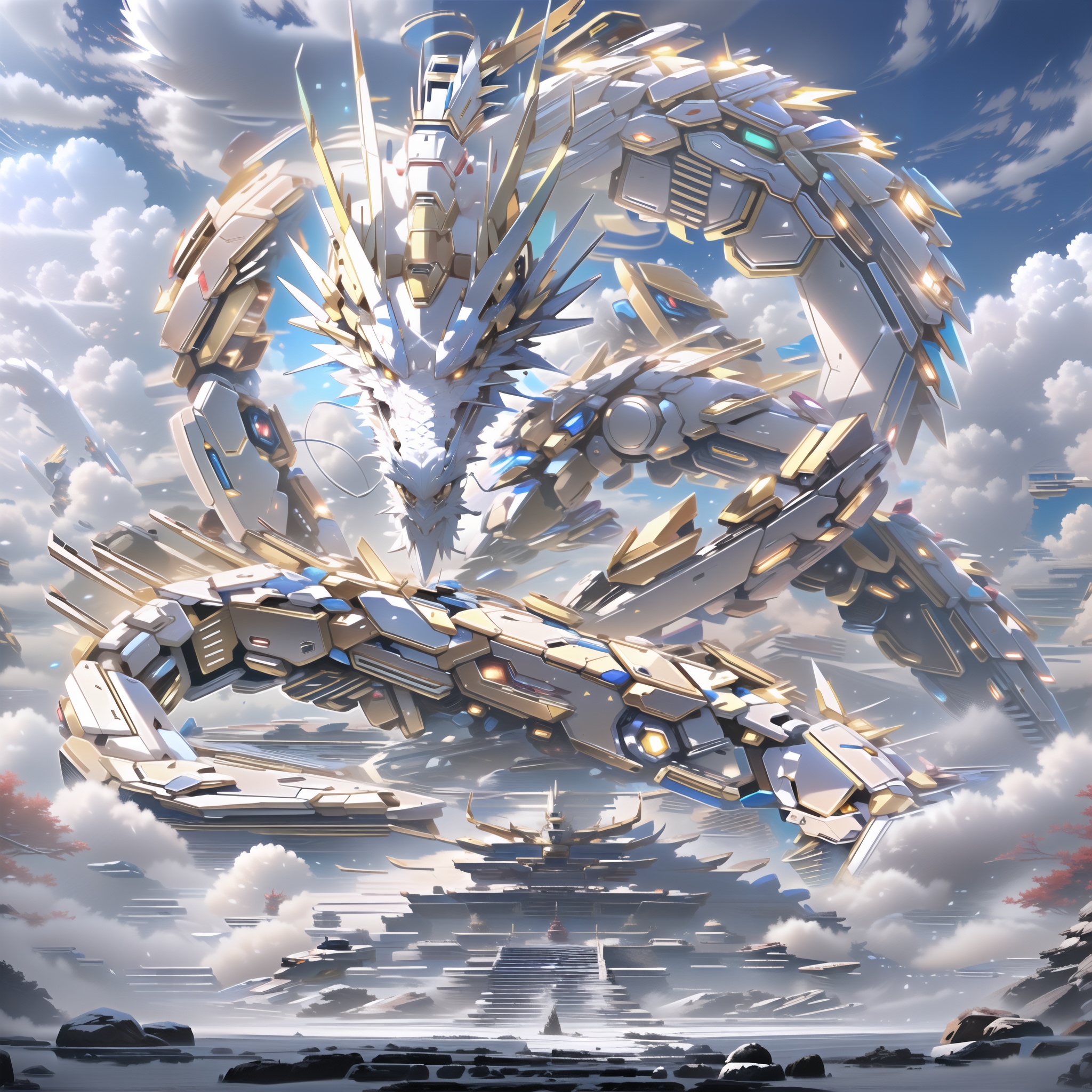 a mecha dragon,<lora:mecha_loong_v1_preview:0.9>,no humans,