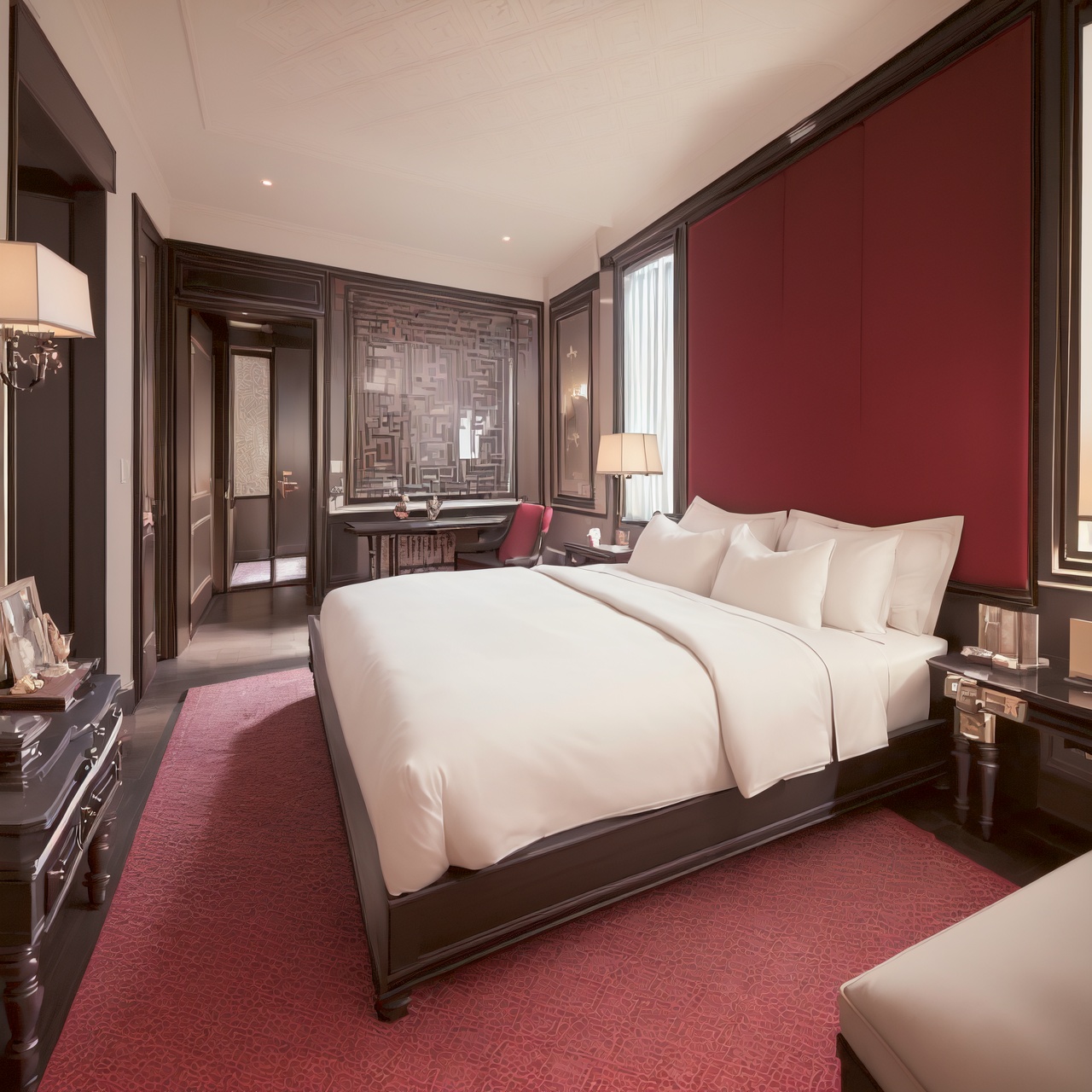 (best quality, masterpiece, high_resolution:1.5), a bedroom in 5star-hotel  with wonderful and luxury interior designing by Bill Bensley.,Wonder of Art and Beauty