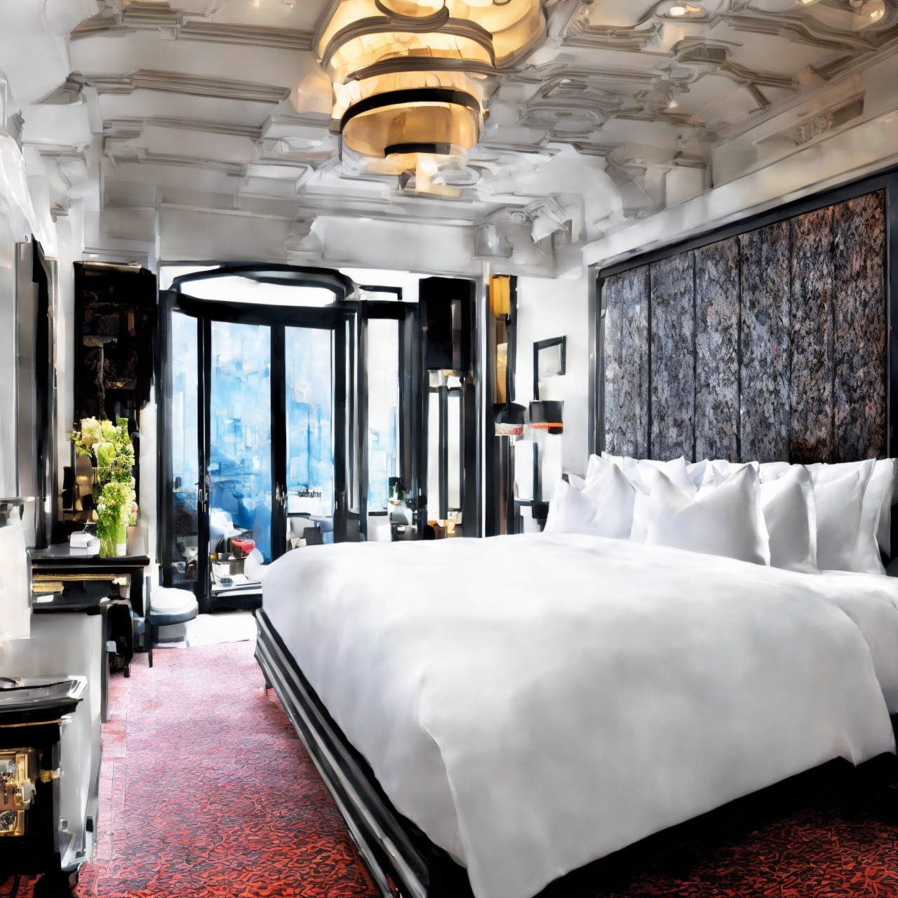(best quality, masterpiece, high_resolution:1.5), a bedroom in 5star-hotel  with wonderful and luxury interior designing by Bill Bensley.