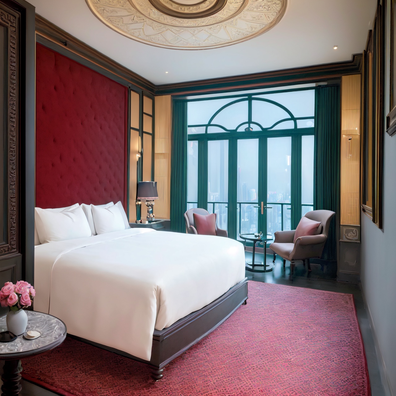 (best quality, masterpiece, high_resolution:1.5), a bedroom in 5star-hotel  with wonderful and luxury interior designing by Bill Bensley.,Wonder of Art and Beauty,FFIXBG
