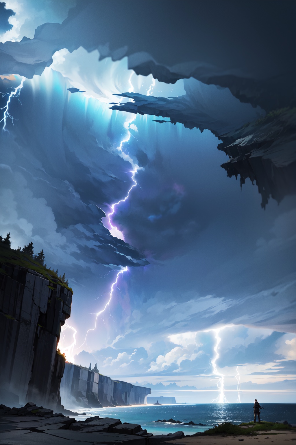 blue lightning,  eye of the storm,  Cliff on Tensor.Art