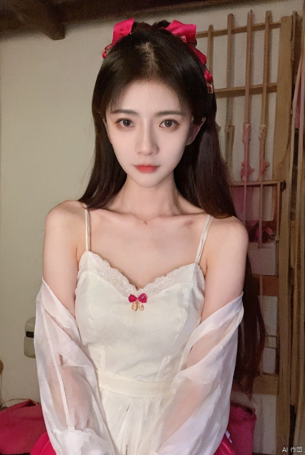 长发女孩,连衣裙,淡蓝色针织衫,超写实