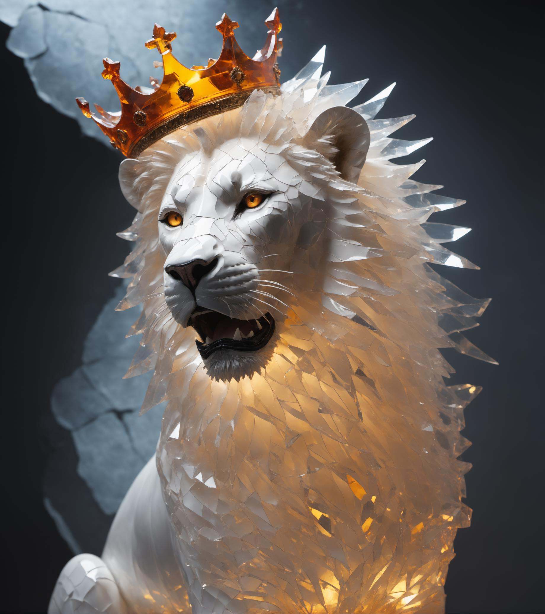 Made_of_pieces_broken_glass transparent sculpture,  solo,  lion by Speach1sdef178 on Tensor.Art