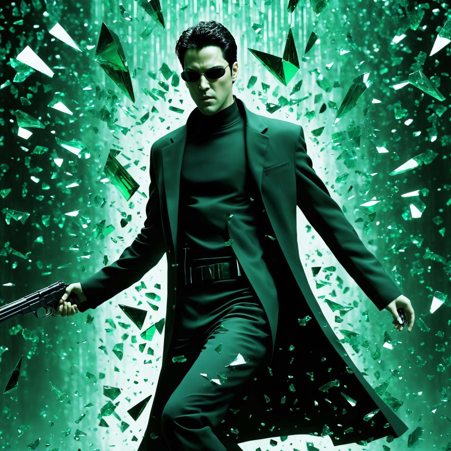 Neo from the Matrix dodges a flying bullet,  shades of green,  insane detailed by Speach1sdef178 on Tensor.Art