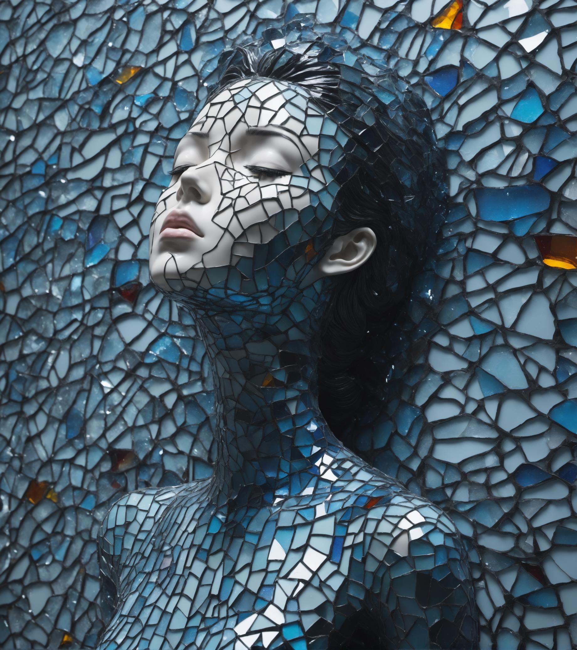 Made_of_pieces_broken_glass sculpture,  solo,  closed eyes by Speach1sdef178 on Tensor.Art