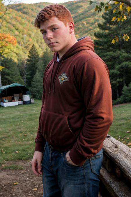 Candid photo of a ,  from side dark red hair,  hoodie on Tensor.Art