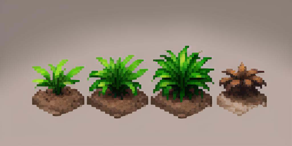 grass,plant growth process, reference table, no people, flower, gray background, simple background, growth stage, five stages, from young bud to luxuriant, still life, plant, leaf, soil,pixel,pixel art,pixelart,xiangsu,xiang su,no humans <lora:pixel plant growth:0.8>, masterpiece,best,quality