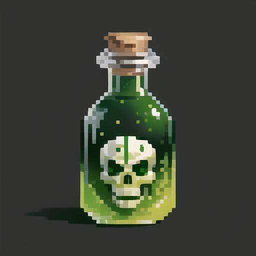 Green Liquid,Potion,botle,poison,green Skull Head, Magic,pixel,pixel art,pixelart,xiangsu,xiang su,Simple background<lora:Pixel bottle:1>, masterpiece,best,quality