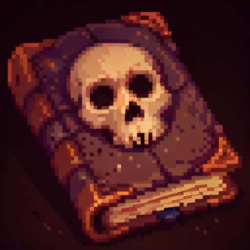 black skull symbol,magic,bookpixel,pixel art,pixelart,Simple background, solid color background,no humans,  <lora:pixel book:1>, masterpiece,best,quality