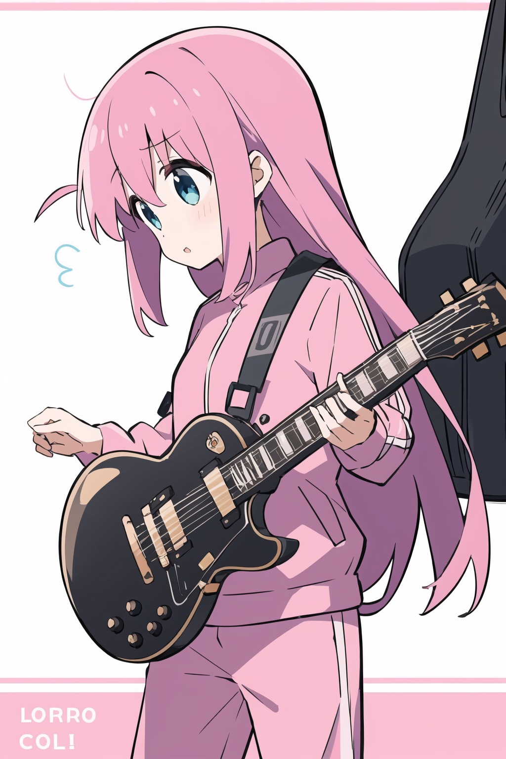 1girl,loli,gotou hitori,pink tracksuit,white background,Play the guitar