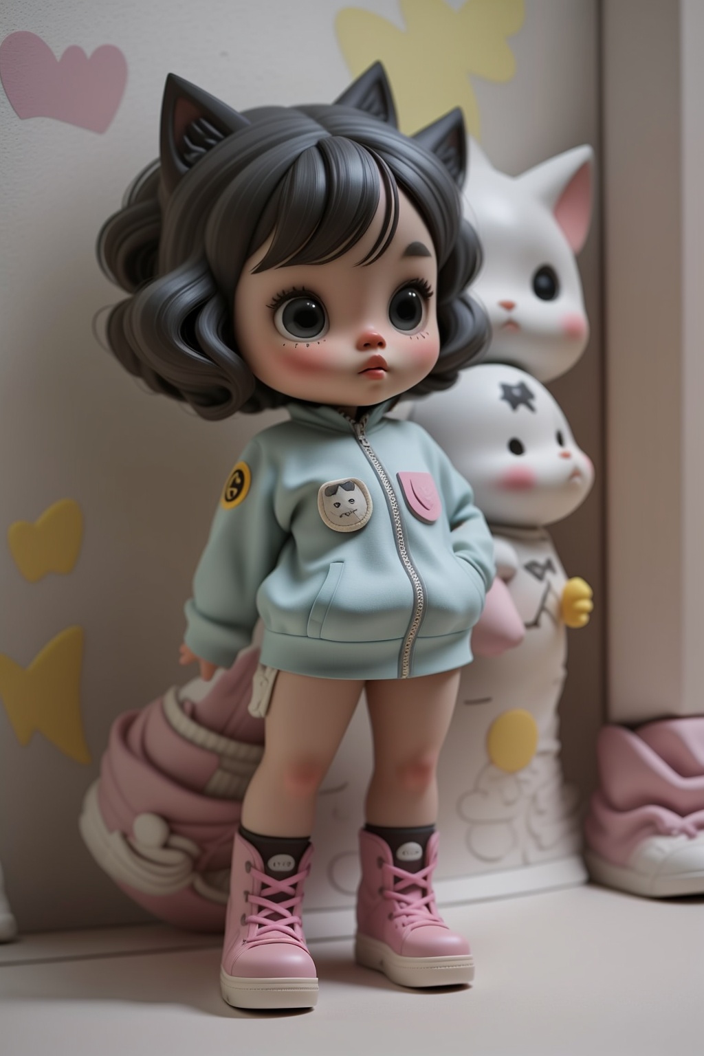 1girl,Catwoman,chibi, stand, Graffiti clothing, personality, Handmade,,<lora:660447313082219790:1.0>