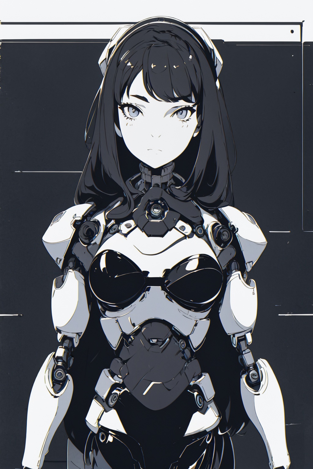 create a robot girl with beautiful arrangements from the waist up. I want the image to be beautiful and highlight the eleg...