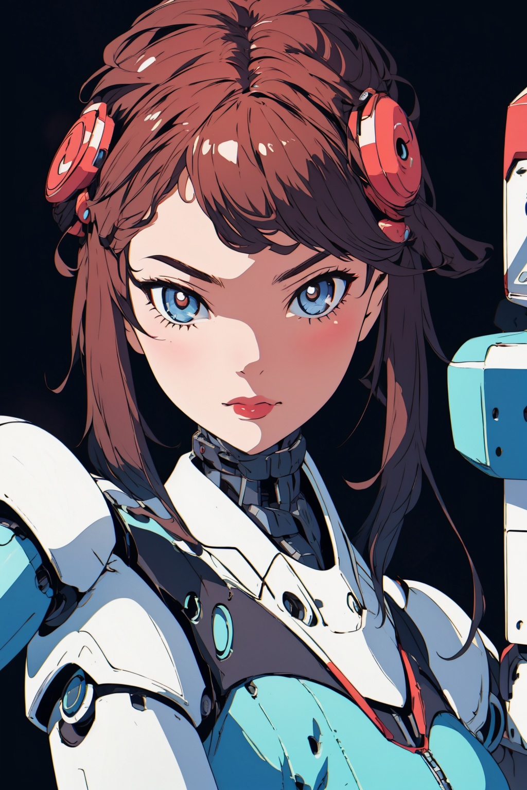 create a robot girl with beautiful arrangements from the waist up. I want the image to be beautiful and highlight the eleg...