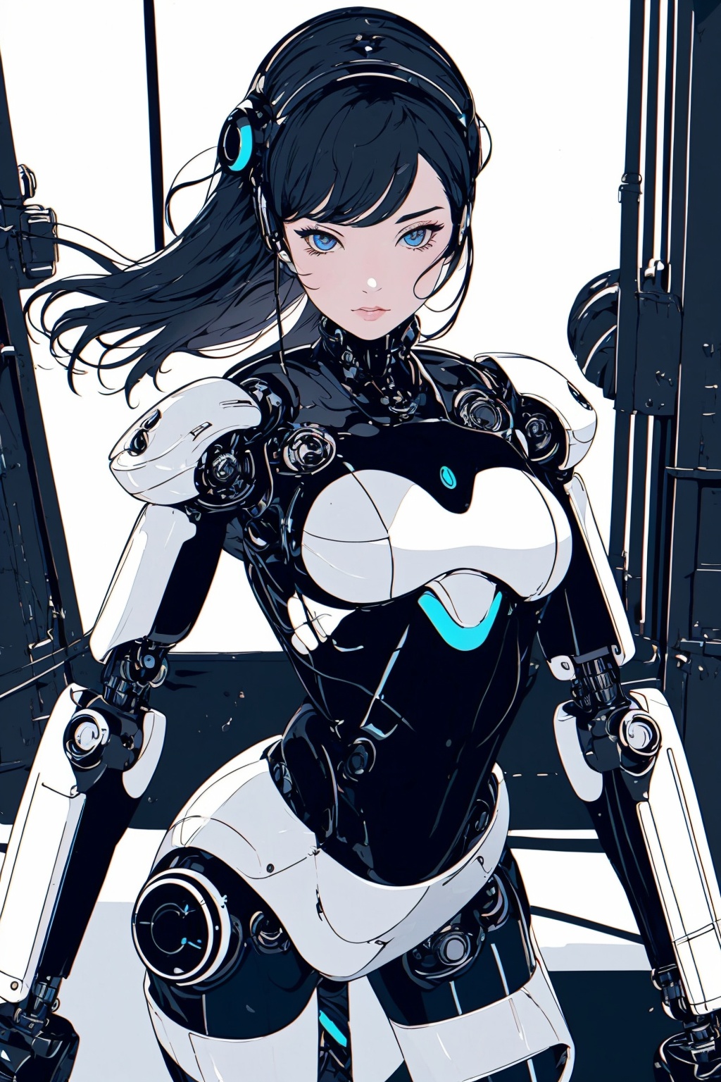 Create a robot girl with beautiful arrangements from the waist up. I want the image to be beautiful and highlight the eleg...