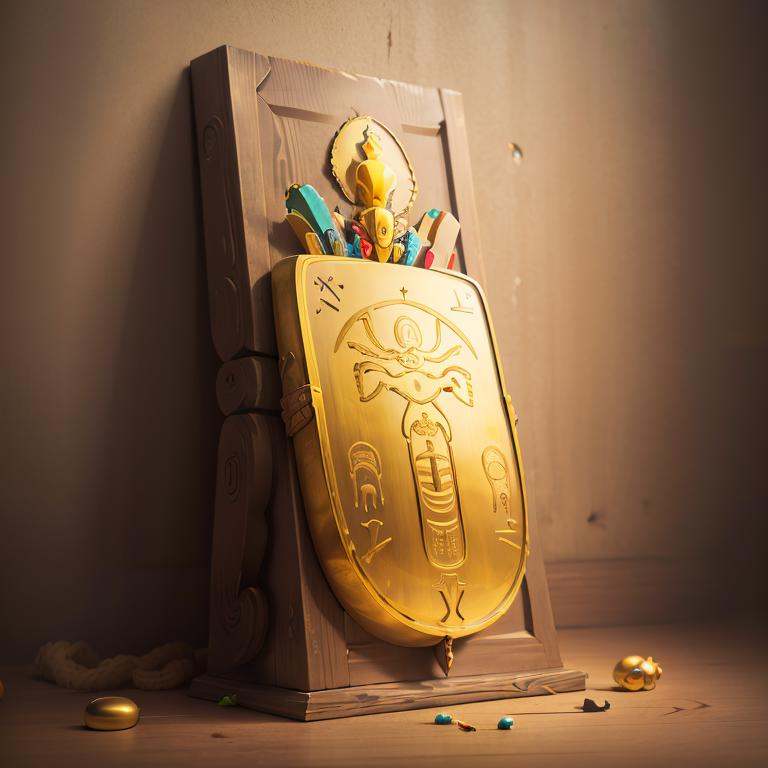 ((masterpiece,best quality)), absurdres, <lora:Egyptian_Icons:0.8>, Egyptian_Icons, no humans, still life, gold, sparkle, hieroglyphs, Ankh