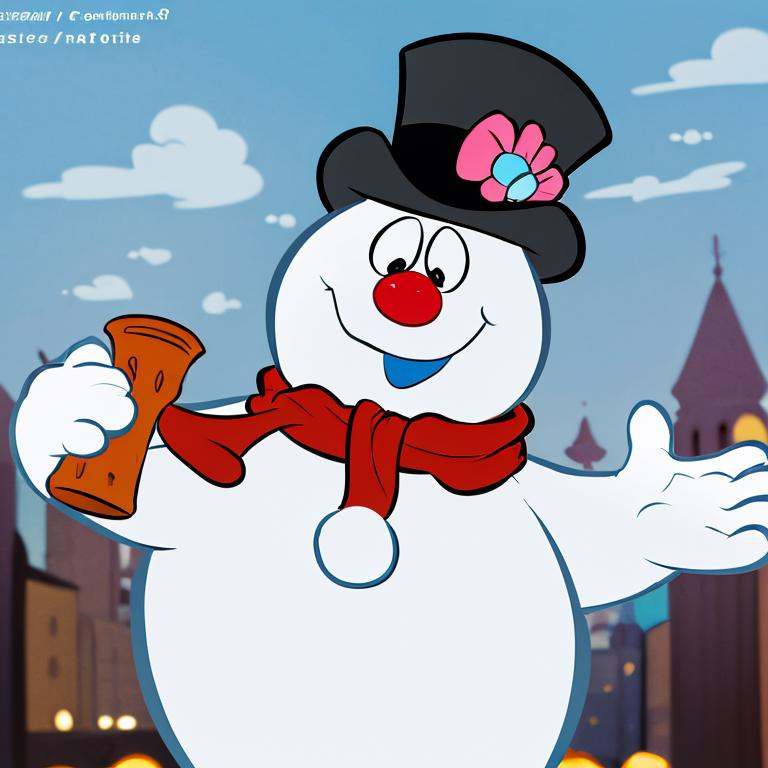 <lora:the_other_half_style:0.8>,((masterpiece,best quality)), absurdres, <lora:Frosty_the_Snowman:0.8>, Frosty_the_Snowman, snowman, no humans,  solo, smiling, looking at viewer, cowboy shot, 