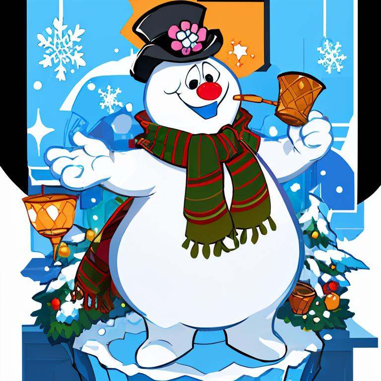<lora:Harada_Takehito_Background_Dim32:0.8>,((masterpiece,best quality)), absurdres, <lora:Frosty_the_Snowman:0.8>, Frosty_the_Snowman, snowman, no humans,  solo, smiling, looking at viewer, cowboy shot, 