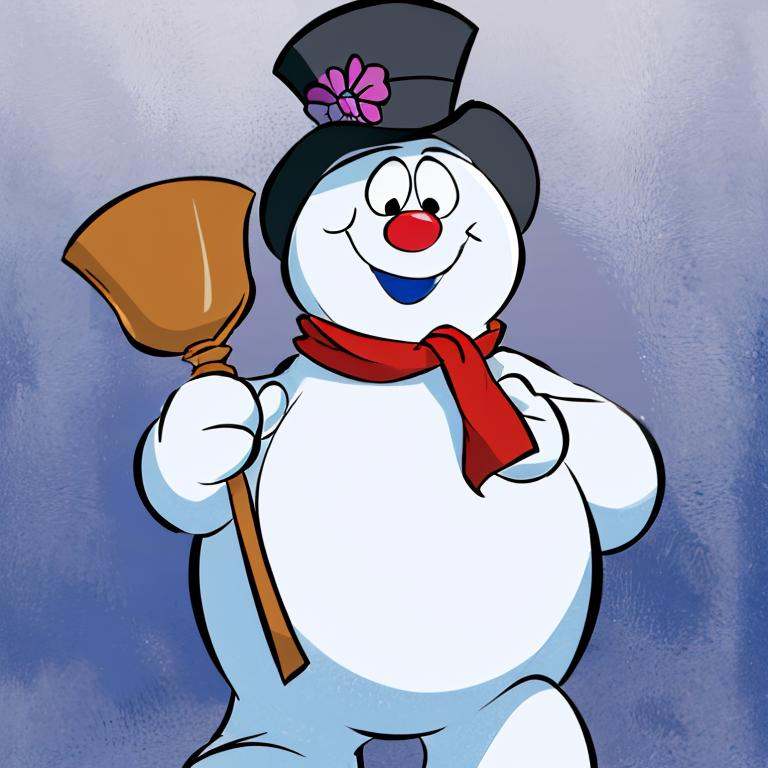 <lora:Bigdead_Style_Dim32:0.8>,((masterpiece,best quality)), absurdres, <lora:Frosty_the_Snowman:0.8>, Frosty_the_Snowman, snowman, no humans,  solo, smiling, looking at viewer, cowboy shot, 