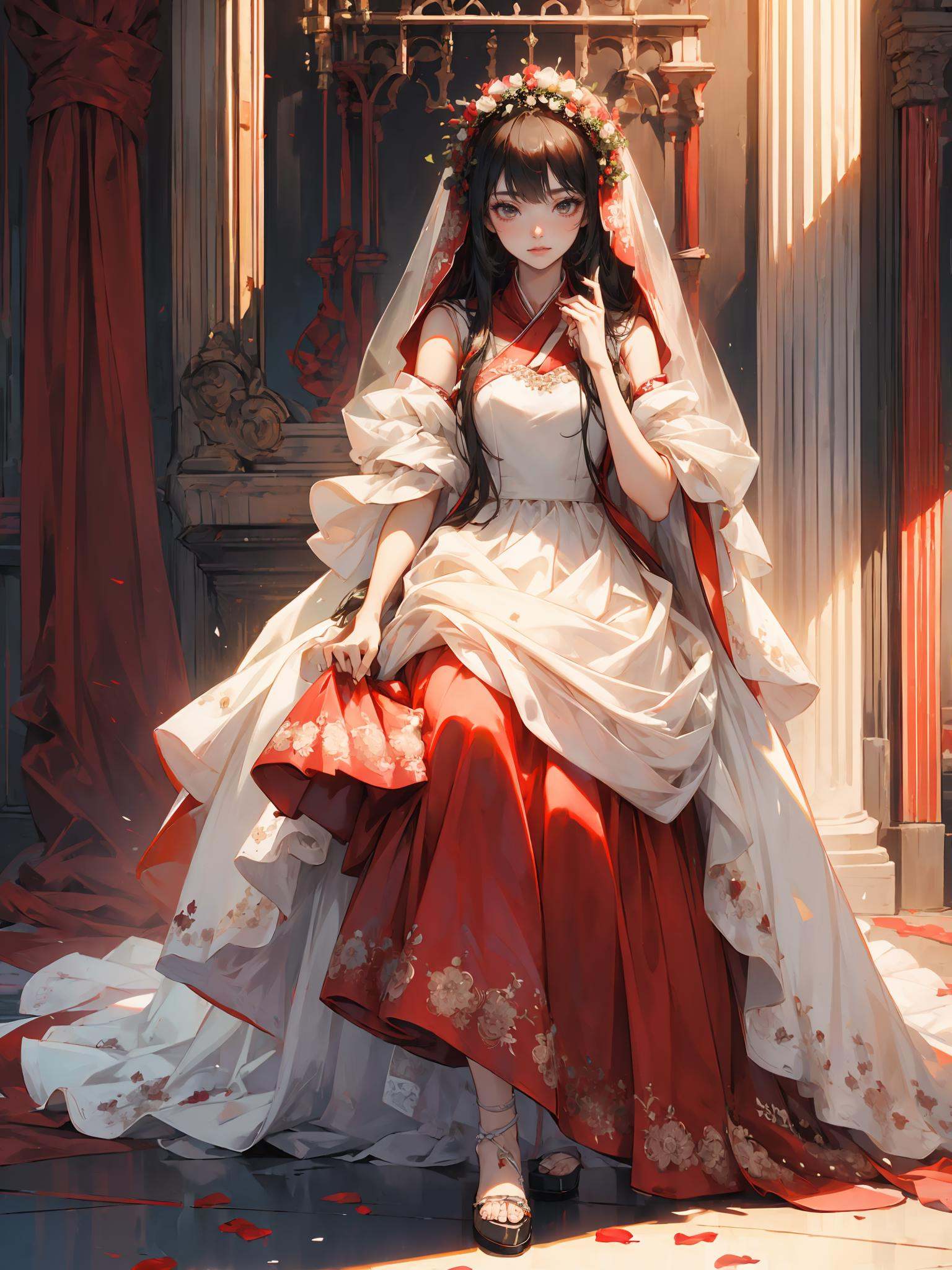 1girlsolo,(Bloodredweddingdress:1.5),(Bloodredveil:1.5),Nuptialhome,Redcandle,Redwedding,(8k,RAWphoto,bestquality,masterpiece:1.2),(realistic,photo-realistic),(extremelydetailedCGunity8kwallpaper),blacklonghair,pefecthands,sneer,hanfu,nailscorrect,,full body,<lora:全网首发—虚﷿太阳光animation light :0.7>,