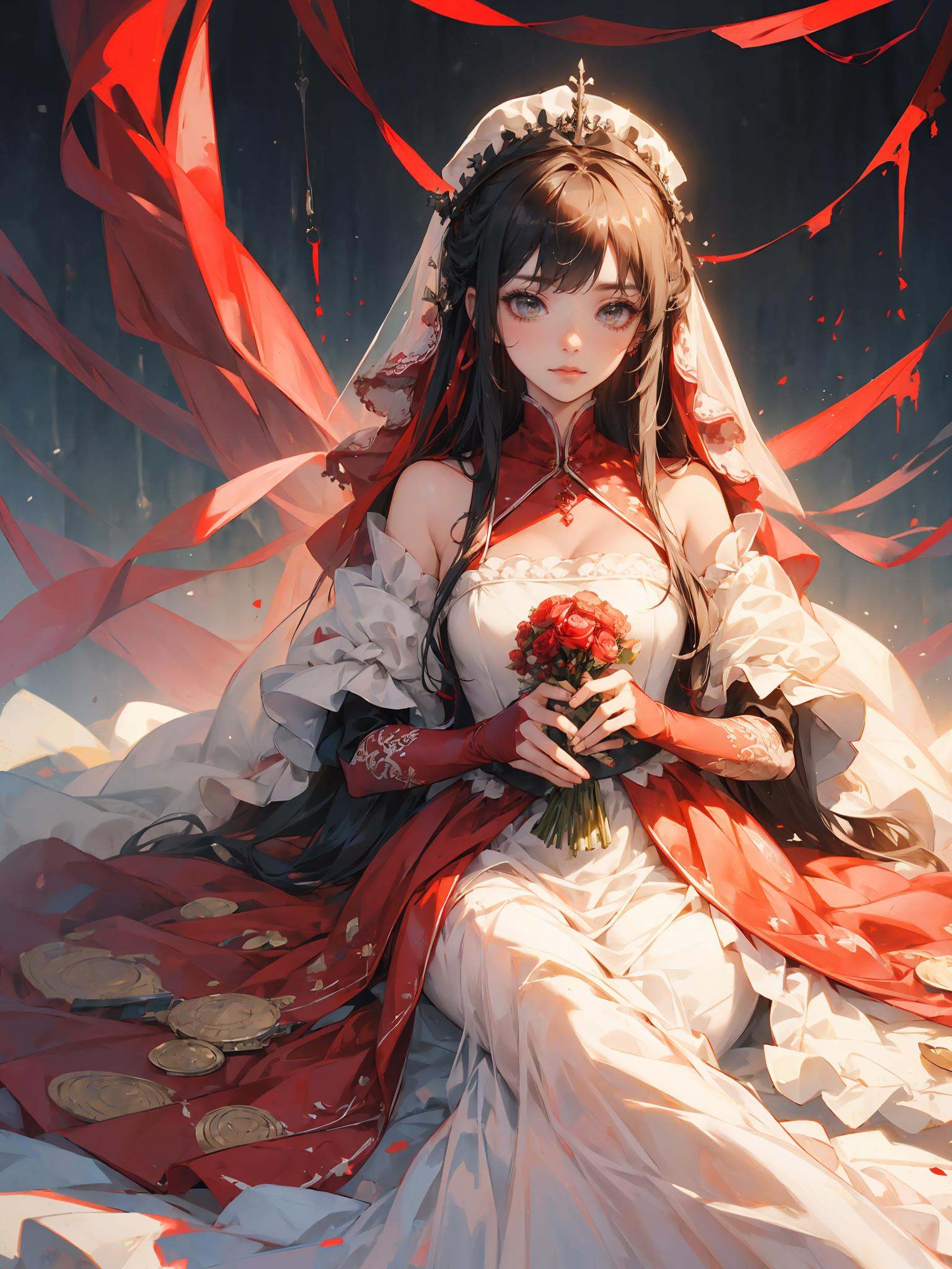 1girlsolo,(Bloodredweddingdress:1.5),(Bloodredveil:1.5),Nuptialhome,Redcandle,Redwedding,(8k,RAWphoto,bestquality,masterpiece:1.2),(realistic,photo-realistic),(extremelydetailedCGunity8kwallpaper),blacklonghair,pefecthands,sneer,hanfu,nailscorrect,full body,<lora:全网首发—虚﷿太阳光animation light :0.7>,