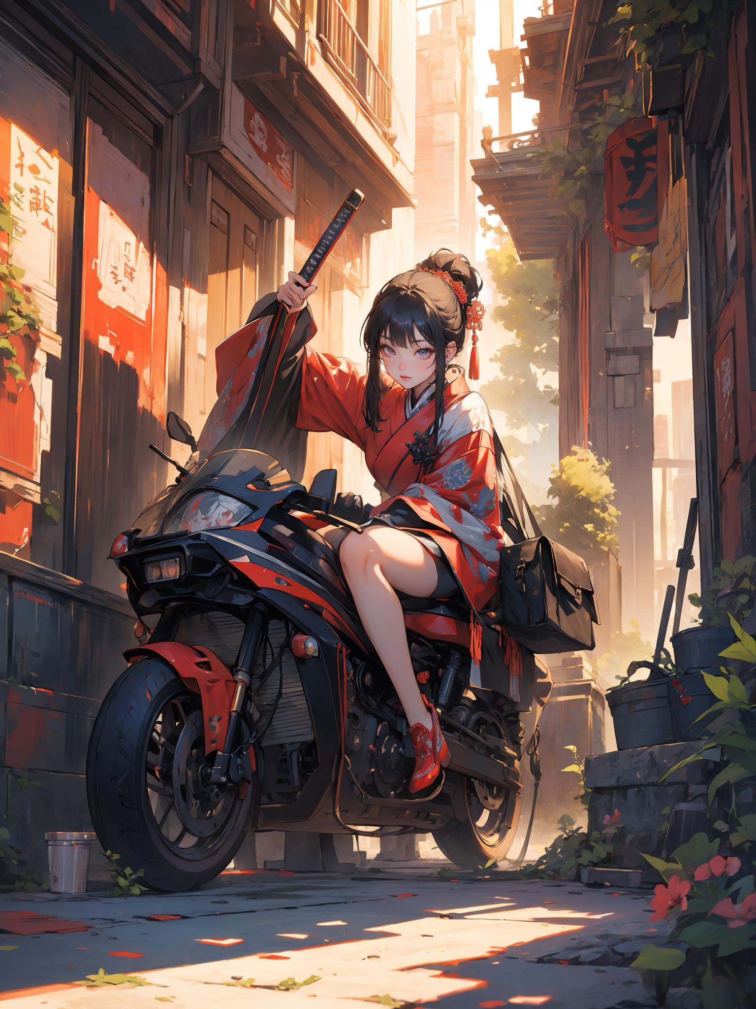 Epic CG masterpiece,cyberpunk style Chinese girl,stunningly beautiful,holding a samurai sword,crouching on the ground with legs spread apart,tech and chinoiserie clothes,graphic tension,dynamic poses,stunning colors,3D rendering,surrealism,cinematic lighting effects,realism,00 renderer,super realistic,masterpiece,best quality,32k uhd,insane details,intricate details,hyperdetailed,hyper quality,high detail,ultra detailed,Masterpiece,<lora:全网首发—虚﷿太阳光animation light :0.7>,