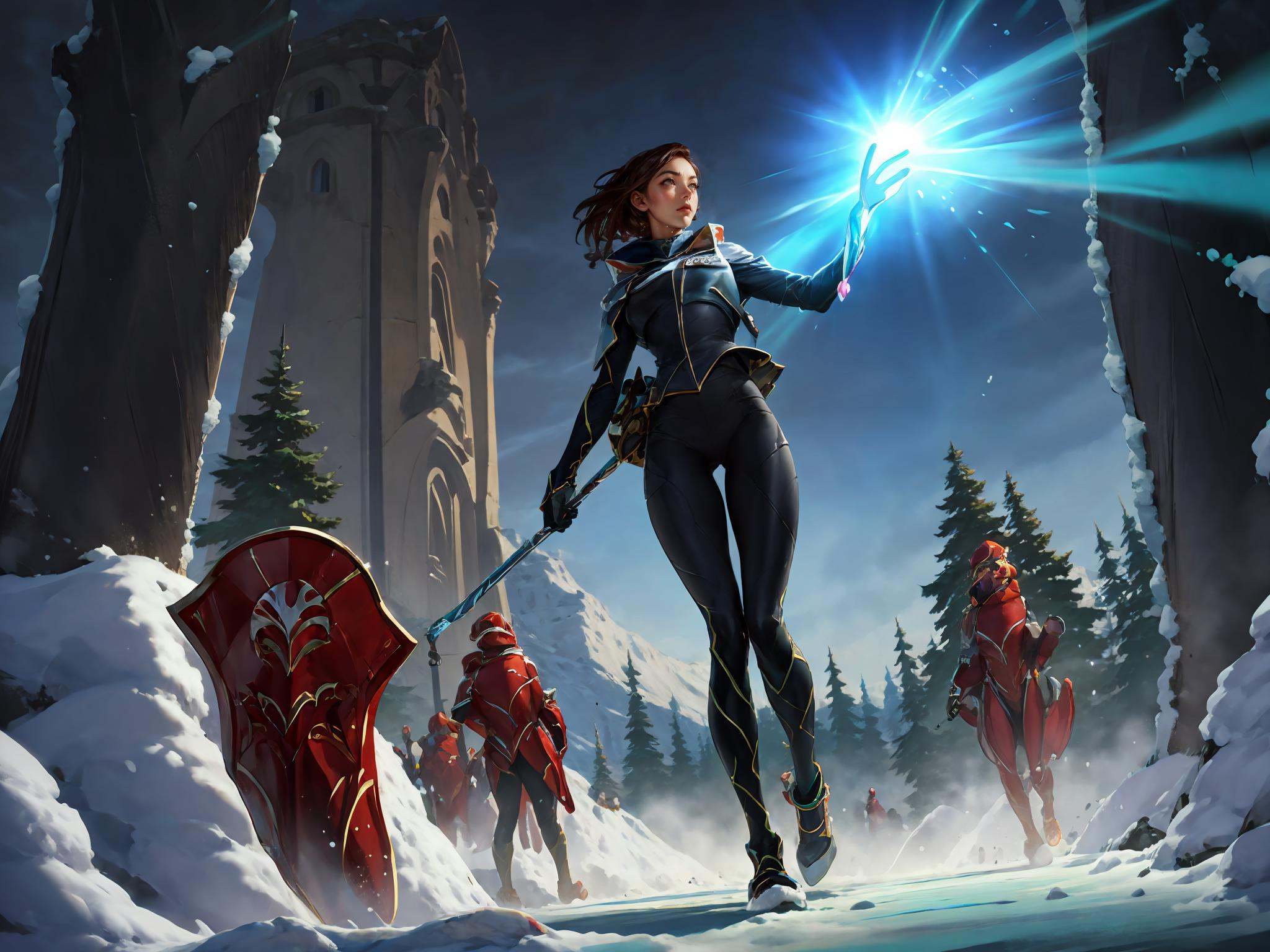 HEZI,LOL,lol style,game CG,(extremely detailed CG unity 8k wallpaper),(masterpiece),(best quality),(ultra-detailed),(best illustration),hezi,Epic CG masterpiece, hdr,dtm, full ha,8K, ultra detailed graphic tension, dynamic poses, stunning colors, 3D rendering, surrealism, cinematic lighting effects, realism, 00 renderer, super realistic, full - body photos, super vista, super wide Angle, HD,super wide lens, a girl is skiing through some snow in fluorescent fluorescent aqua blue, in the style of shilin huang, detailed attention to costume and fashion, eye-catching, body extensions, sfumato fluid, movements, extremely detailed textures and lights, photorealistic 32K resolution, gym_uniform, exposed abdomen,(Slim body:1.1),(long legs:1.3), (skinny legs:1.2),,<lora:LOL德玛西亚(8bit）:0.7>,