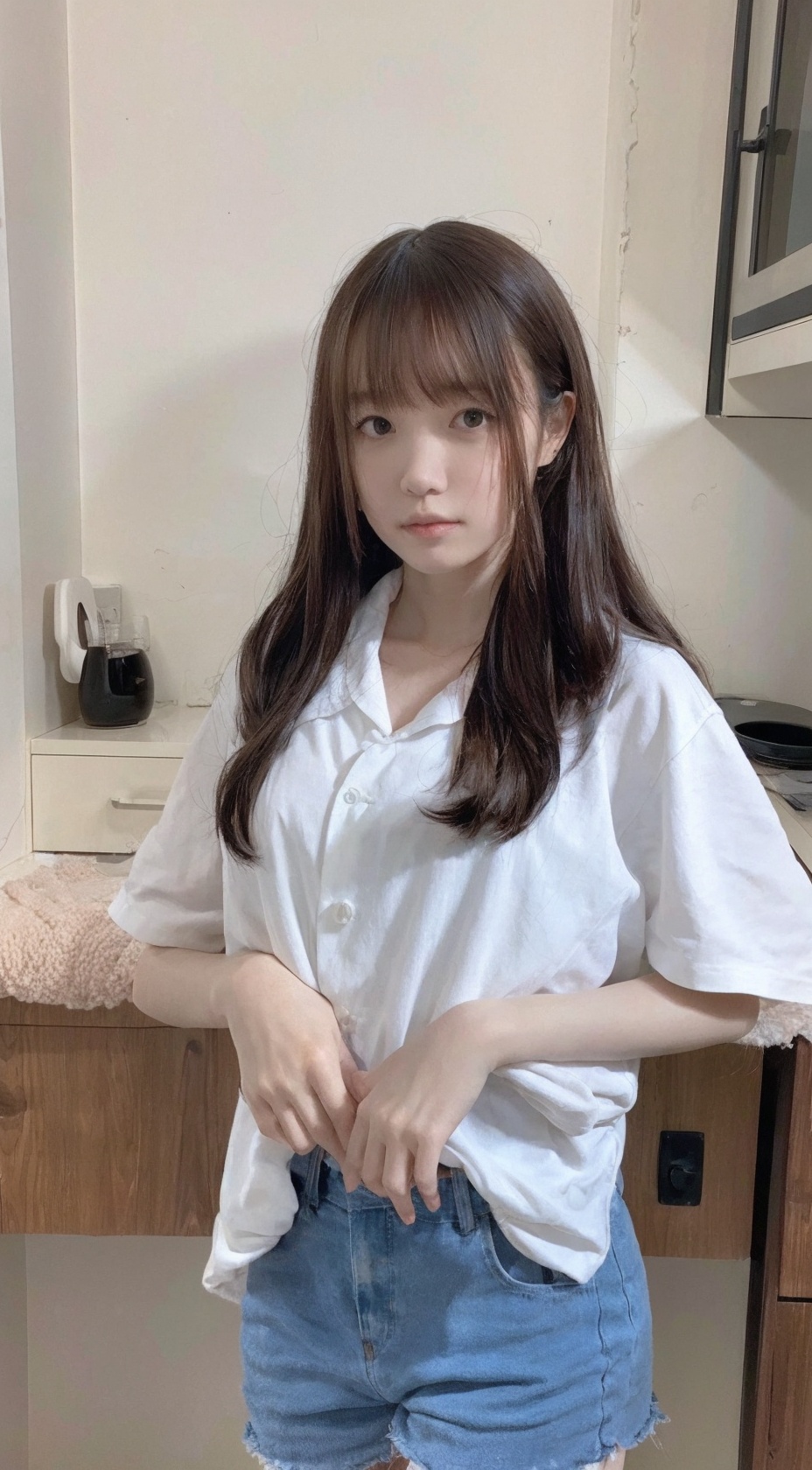 Best quality,1girl named aki, (aki's face),aki,long wavy hair,good proportions,shapely body,indoors, akl, aki,solo,close up