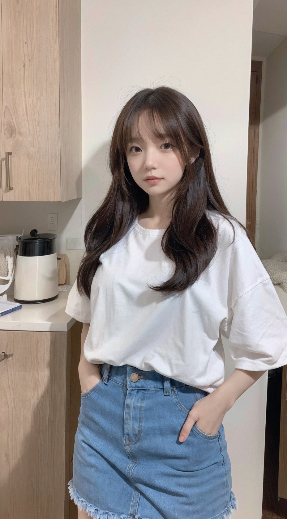  Best quality,1girl named aki, (aki's face),aki,long wavy hair,good proportions,shapely body,indoors, akl, aki,solo,close up