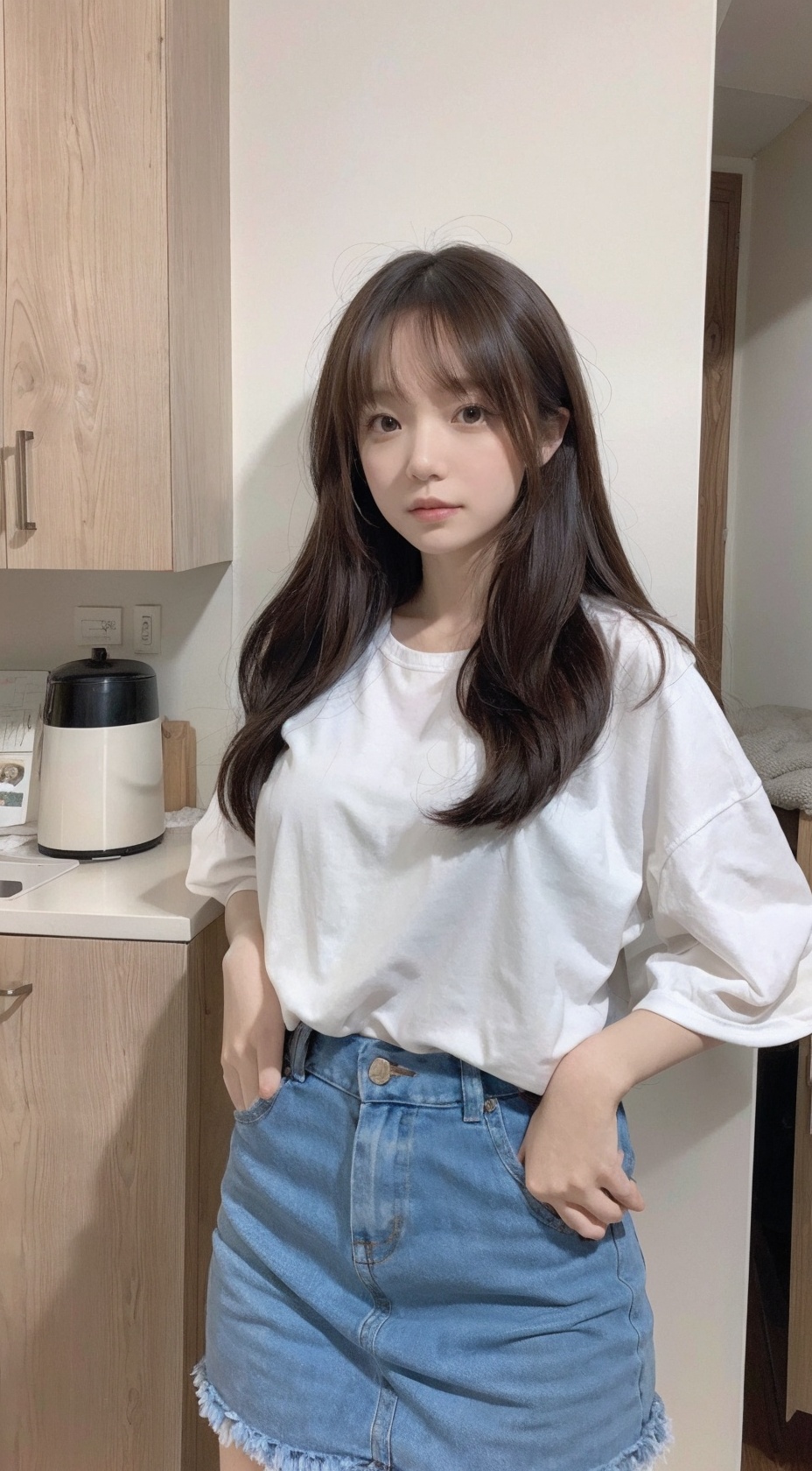  Best quality,1girl named aki, (aki's face),aki,long wavy hair,good proportions,shapely body,indoors, akl, aki,solo,close up